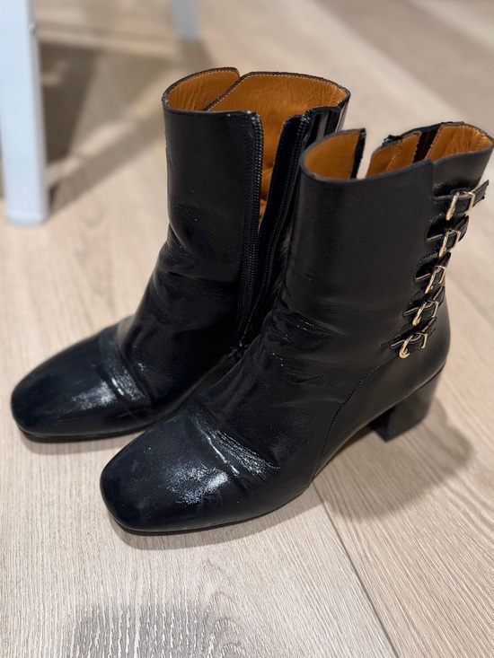 Sezane Shoes - Sezane Leonie Mid Boots Patent Black - Size 8 EUC